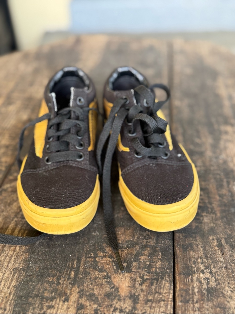 Kids Black and Yellow Low-Top Canvas Sneakers